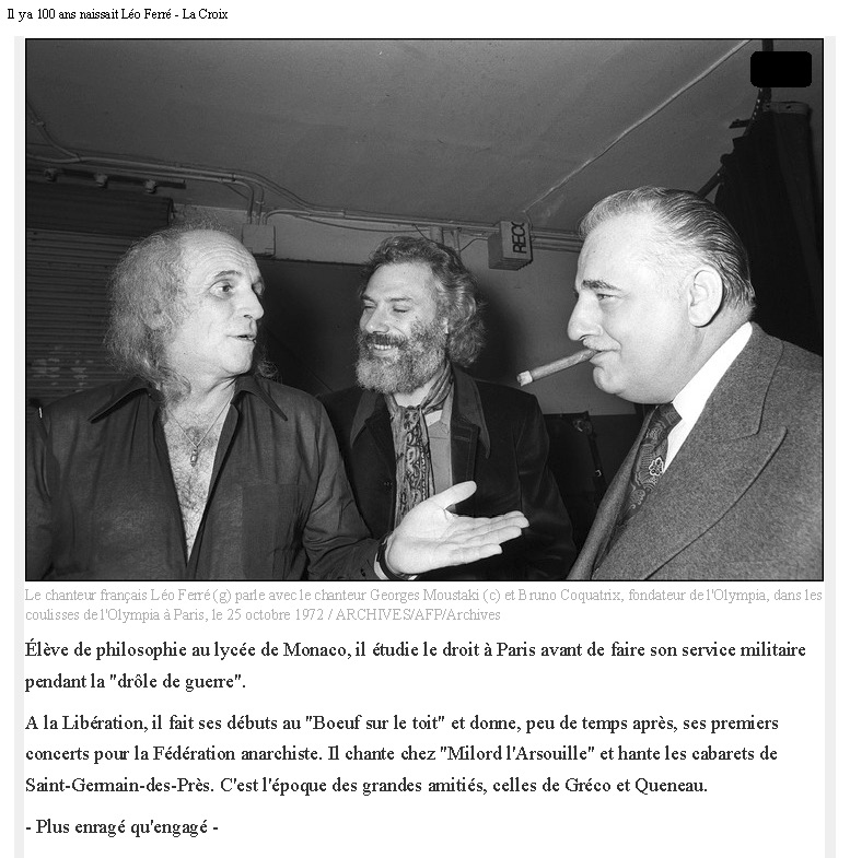 22/08/2016 La Croix Il y a 100 ans naissait Léo Ferré